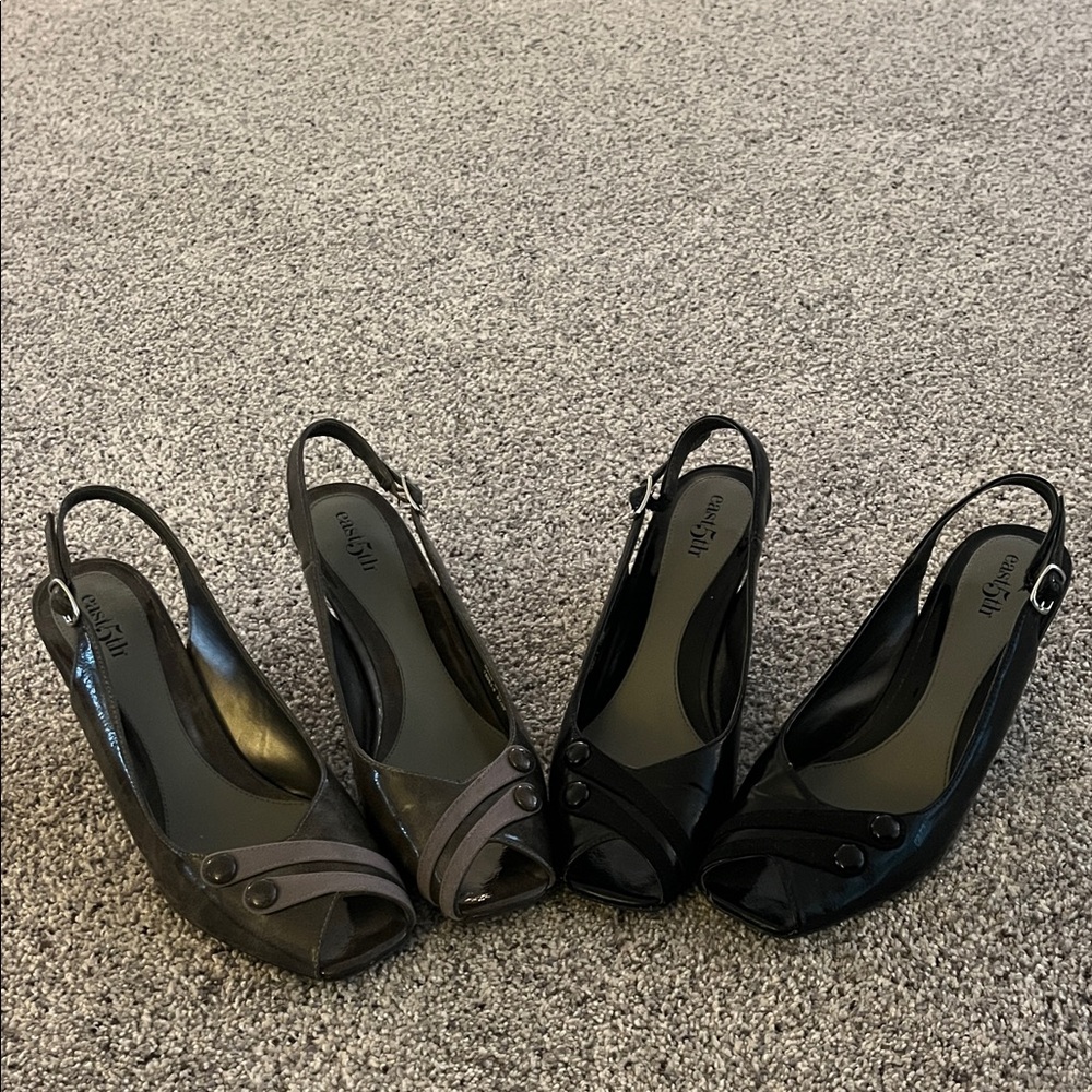 East 5th Black and Gray Wedge Slingbacks